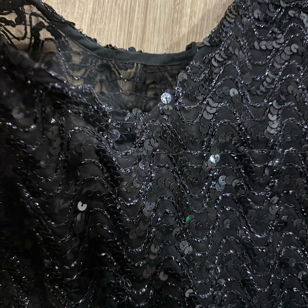 Black Lace Semi Sheer Sequined Top - Picture 4 of 7